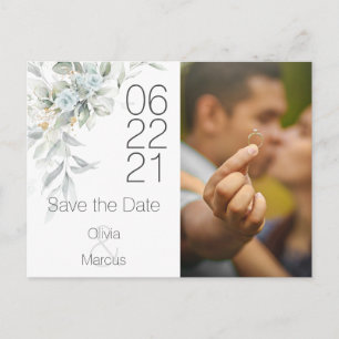 Pale Blue Rose Watercolor Photo Save the Date Postcard