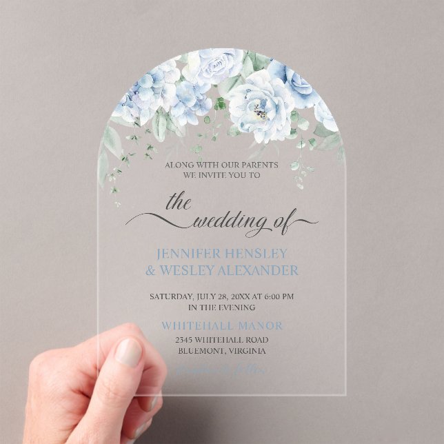 Pale Blue Roses Acrylic Wedding Invitation (Insitu (Handheld))