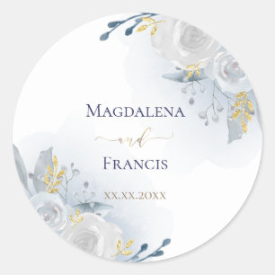 pale blue roses wedding classic round sticker
