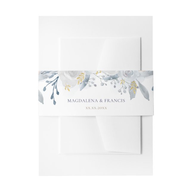 pale blue roses wedding  invitation belly band (Front Example)