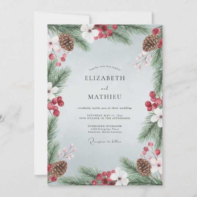 Pale Blue Rustic Winter Wedding Invitation (Front)