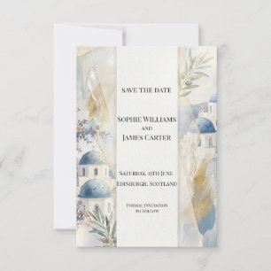 Pale Blue Santorini Save The Date Card