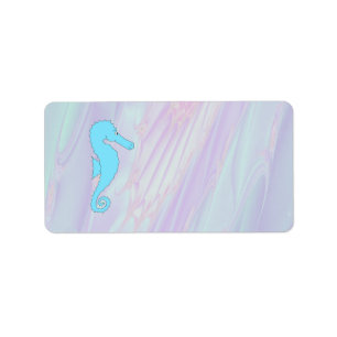 Pale Blue Seahorse on Background of Pastel Colours Label