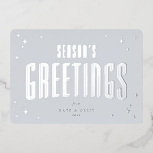 Pale Blue Season's Greetings Retro Stars Flat Foil Holiday Card