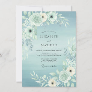 Pale Blue Serene Watercolor Wedding Invitation
