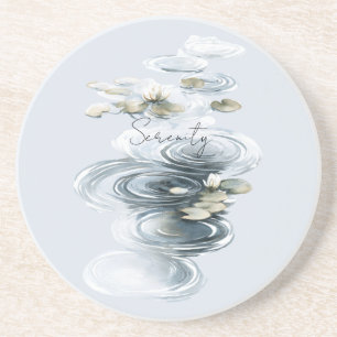 Pale Blue Serenity Lotus Flowers Lilypads Coaster
