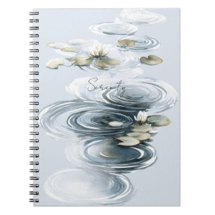 Pale Blue Serenity Lotus Flowers Lilypads Notebook