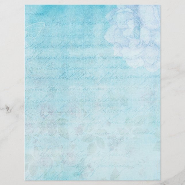 Pale Blue  Shabby Floral Scrapbook Paper (Front)
