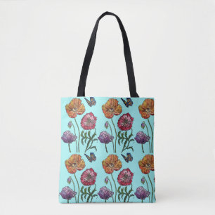 Pale Blue Shabby Poppy Tote Bag