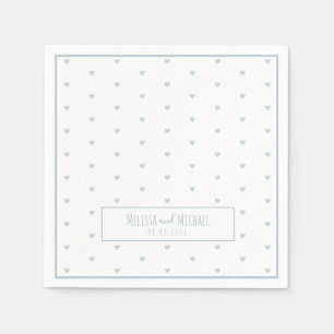 pale blue small hearts pattern on white wedding napkin