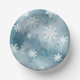 Pale Blue Snowflakes Watercolor Winter Holiday Paper Plate