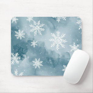 Pale Blue Snowflakes Watercolor Winter Mouse Mat
