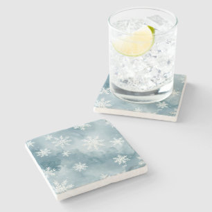 Pale Blue Snowflakes Watercolor Winter Stone Coaster