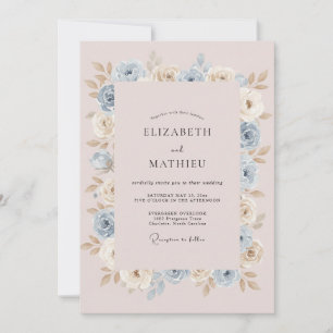 Pale Blue Soft Floral Romance Wedding Invitation