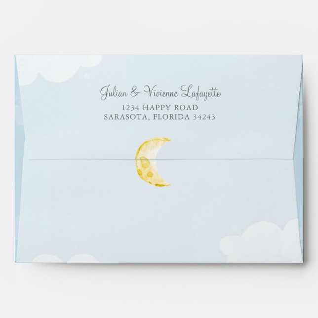 Pale Blue & Star Print Interior Baby Shower Envelope (Back (Top Flap))
