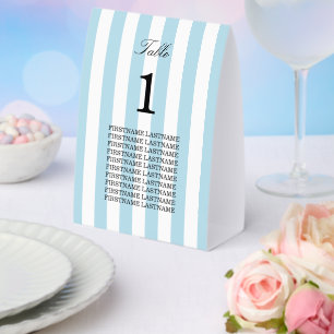 Pale Blue Stripes Guest Names Paper Table Tent
