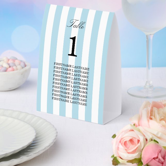 Pale Blue Stripes Guest Names Paper Table Tent (Insitu(Wedding))