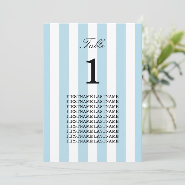 Pale Blue Stripes Guest Names Table Card (Standing Front)