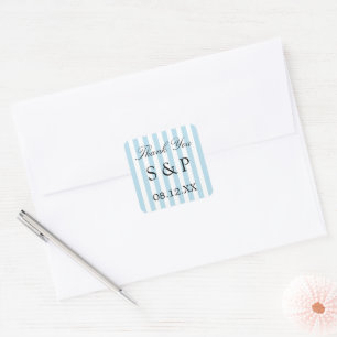 Pale Blue Stripes Wedding Favour Thank You Sticker
