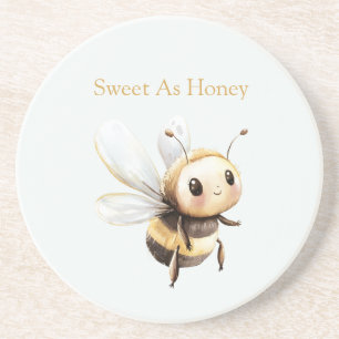 Pale Blue Sweet As Honey Cute Happy Bee Coaster