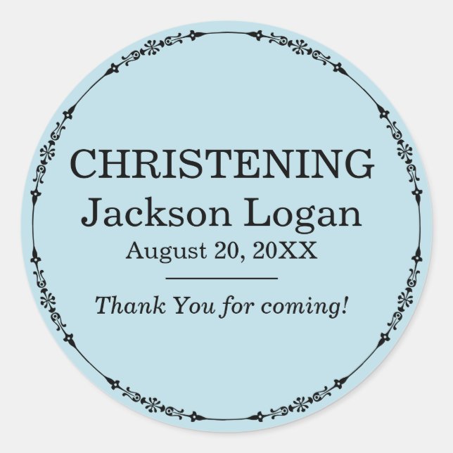 Pale Blue Thank You Christening Sticker Boy Custom (Front)