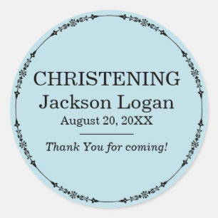 Pale Blue Thank You Christening Sticker Boy Custom