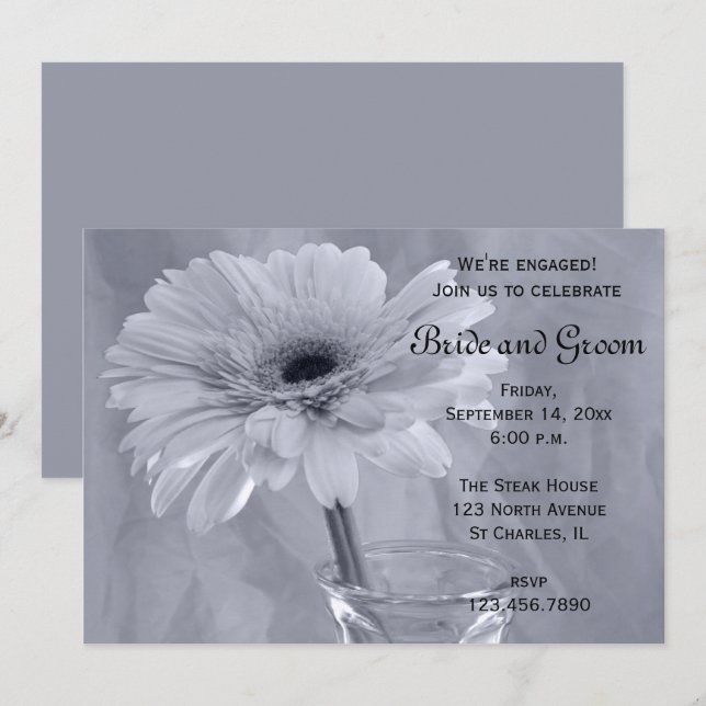 Pale Blue Tinted Daisy Engagement Party Invitation (Front/Back)