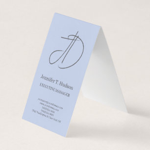 Pale blue trendy classical monogram vertical business card