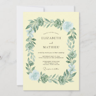 Pale Blue Verdant Garland Wedding Invitation