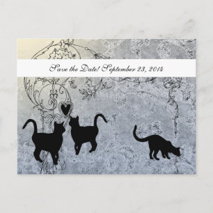 Pale Blue Vintage Cat Save the Date Announcement Postcard