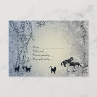 Pale Blue Vintage Shabby Garden Cat RSVP with env