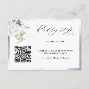 Pale Blue Watercolor, Floral Wedding QR Code RSVP Enclosure Card