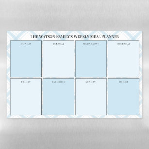 Pale Blue White Plaid Weekly Meal Planner Magnetic Dry Erase Sheet