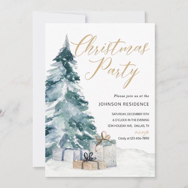 Pale Blue Winter Snow Christmas Party Invitation (Front)