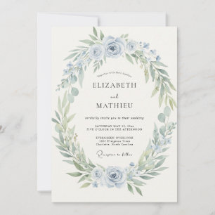 Pale Blue Wreath Wedding Invitation