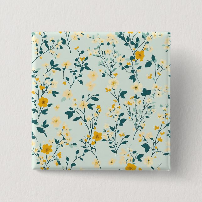Pale Blue Yellow White Floral Faux Button (Front)