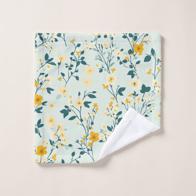 Pale Blue, Yellow & White Floral Wash Cloth (Wash Cloth)