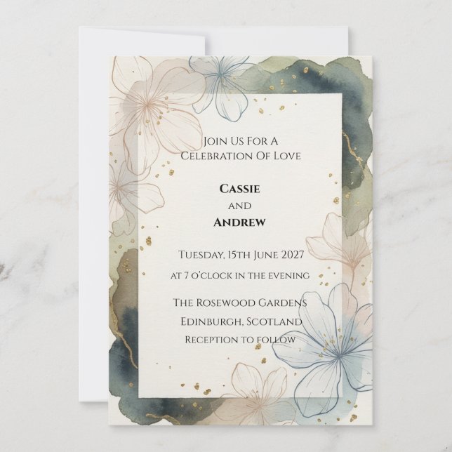 Pale Blush Abstract Floral Wedding Invitation (Front)