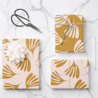 Pale Blush and Mustard Wisp Leaves Contemporary 