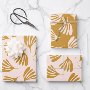 Pale Blush and Mustard Wisp Leaves Contemporary Wrapping Paper Sheet