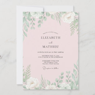 Pale Blush Mint Foliage Eucalyptus Wedding Invitation