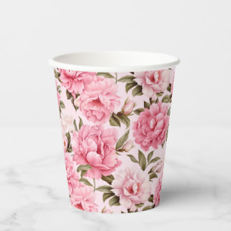 Pale blush pink bloom flowers paper cups