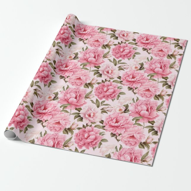 Pale blush pink bloom flowers wrapping paper (Unrolled)