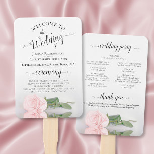 Pale Blush Pink Rose Elegant Wedding Program Hand Fan