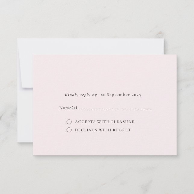 Pale Blush Romantic Minimal Solid Plain Background RSVP Card (Front)