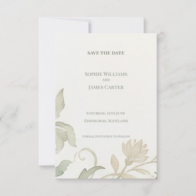 Pale Botanical Save The Date Card (Front)