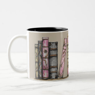 Pale Brown Coffee Old Book Library And Clock Two-Tone Coffee Mug