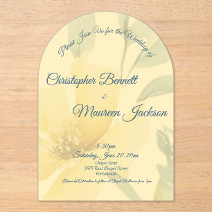 Pale Butter Yellow Watercolor Floral Wedding Acrylic Invitations