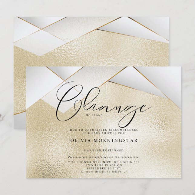 Pale Champagne Gold  Pearl Facets Postponed Shower Invitation (Front/Back)