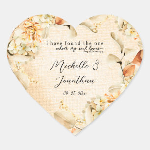Pale Coloured Autumn Floral lnspirational Wedding Heart Sticker